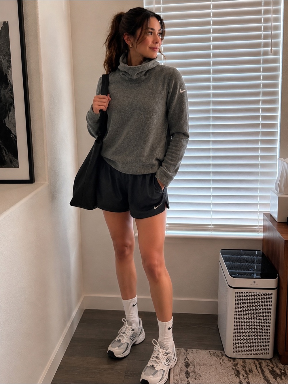 Nike Black Athletic Shorts with White Swoosh Running sweater
